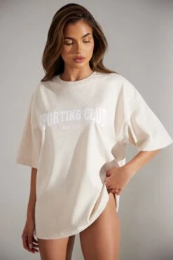 Oversized Short Sleeve T-Shirt In Heather Oat -Core Fit Shop BT0510 3 Society Oat Oversized T Shirt