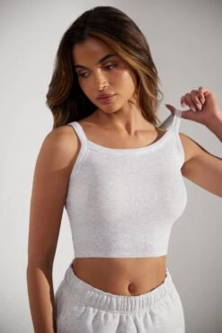 Soft Rib Tank Top In Heather Grey -Core Fit Shop BT0511 1 Grey High Neck Tank Top