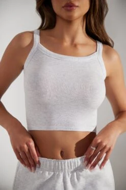 Soft Rib Tank Top In Heather Grey -Core Fit Shop BT0511 3 Grey High Neck Tank Top