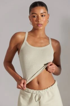 Soft Rib Tank Top In Limestone -Core Fit Shop BT0511 3 Limestone High Neck Tank Top