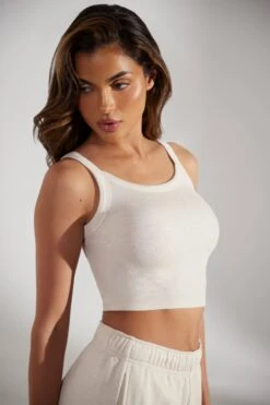 Soft Rib Tank Top In Heather Oat -Core Fit Shop BT0511 5 Oat High Neck Tank Top