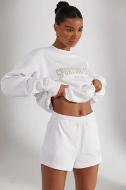 Sweat Shorts In White -Core Fit Shop BT0512 7 Ground Work White Mini Shorts