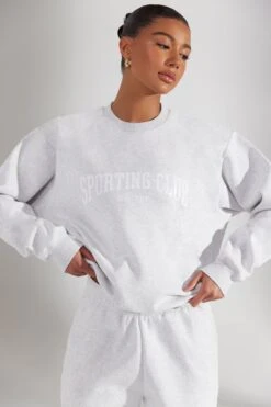 Oversized Sweatshirt In Heather Grey -Core Fit Shop BT0513 1 Marled Grey Oversized Crew Neck Sweater