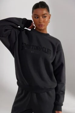 Oversized Sweatshirt In Washed Black -Core Fit Shop BT0513 1 Origini Washed Black Oversized Crew Neck Sweater