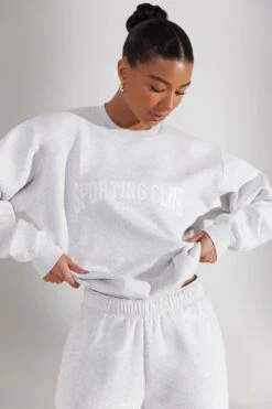 Oversized Sweatshirt In Heather Grey -Core Fit Shop BT0513 2 Marled Grey Oversized Crew Neck Sweater