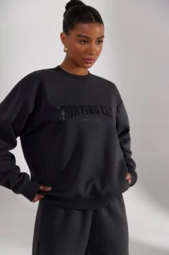 Oversized Sweatshirt In Washed Black -Core Fit Shop BT0513 2 Origini Washed Black Oversized Crew Neck Sweater