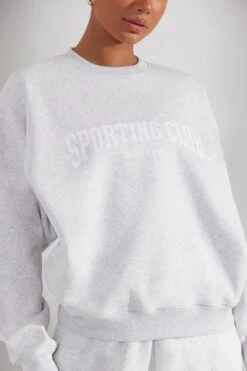 Oversized Sweatshirt In Heather Grey -Core Fit Shop BT0513 3 Marled Grey Oversized Crew Neck Sweater