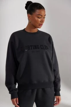 Oversized Sweatshirt In Washed Black -Core Fit Shop BT0513 3 Origini Washed Black Oversized Crew Neck Sweater