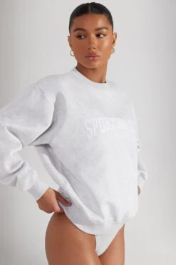 Oversized Sweatshirt In Heather Grey -Core Fit Shop BT0513 7 Marled Grey Oversized Crew Neck Sweater