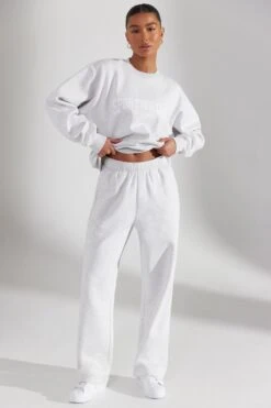 Wide Leg Joggers In Heather Grey