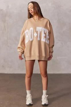 Oversized Sweatshirt In Beige -Core Fit Shop BT0515 1 Beige Oversized Jumper