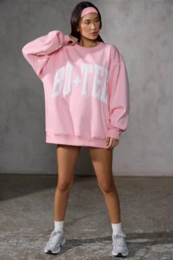 Oversized Sweatshirt In Baby Pink -Core Fit Shop BT0515 1 Pink Oversized Sweater