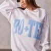 Oversized Sweatshirt In Blue Print 1 Oversized Sweatshirt In Blue Print -Core Fit Shop BT0515 2 White Blue Print Oversized Sweater