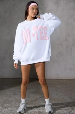 Oversized Sweatshirt In Baby Pink Print -Core Fit Shop BT0515 2 White Pink Print Oversized Jumper