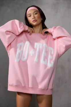 Oversized Sweatshirt In Baby Pink -Core Fit Shop BT0515 3 Pink Oversized Sweater
