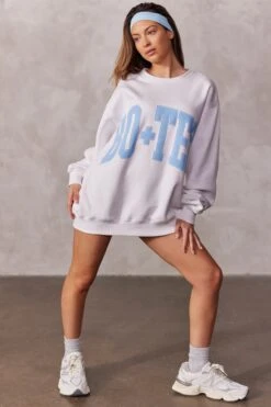 Oversized Sweatshirt In Blue Print 16 Oversized Sweatshirt In Blue Print -Core Fit Shop BT0515 3 White Blue Print Oversized Sweater