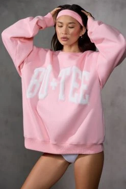Oversized Sweatshirt In Baby Pink -Core Fit Shop BT0515 4 Pink Oversized Sweater