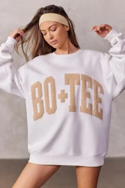 Oversized Sweatshirt In White -Core Fit Shop BT0515 4 White Beige Print Oversized Sweater