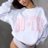 Oversized Sweatshirt In Baby Pink Print 2 Oversized Sweatshirt In Baby Pink Print -Core Fit Shop BT0515 4 White Pink Print Oversized Jumper