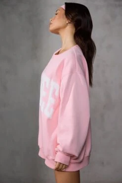 Oversized Sweatshirt In Baby Pink -Core Fit Shop BT0515 5 Pink Oversized Sweater