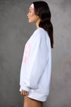 Oversized Sweatshirt In Baby Pink Print -Core Fit Shop BT0515 5 White Pink Print Oversized Jumper