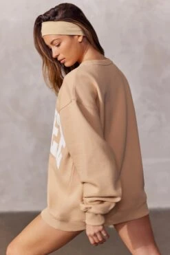 Oversized Sweatshirt In Beige -Core Fit Shop BT0515 6 Beige Oversized Jumper