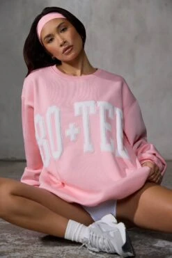 Oversized Sweatshirt In Baby Pink -Core Fit Shop BT0515 7 Pink Oversized Sweater