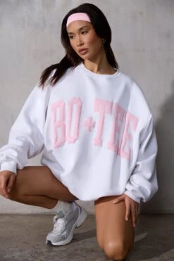 Oversized Sweatshirt In Baby Pink Print -Core Fit Shop BT0515 7 White Pink Print Oversized Jumper