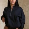 Oversized Half Zip Sweatshirt In Black -Core Fit Shop BT0517 1 Comfort Black Oversized Half Zip Sweater