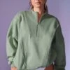 Oversized Half Zip Sweatshirt In Sage -Core Fit Shop BT0517 1 Comfort Zone Sage Oversized Half Zip Sweater