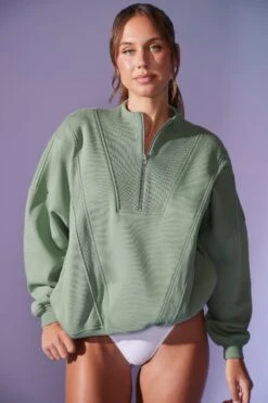 Oversized Half Zip Sweatshirt In Sage