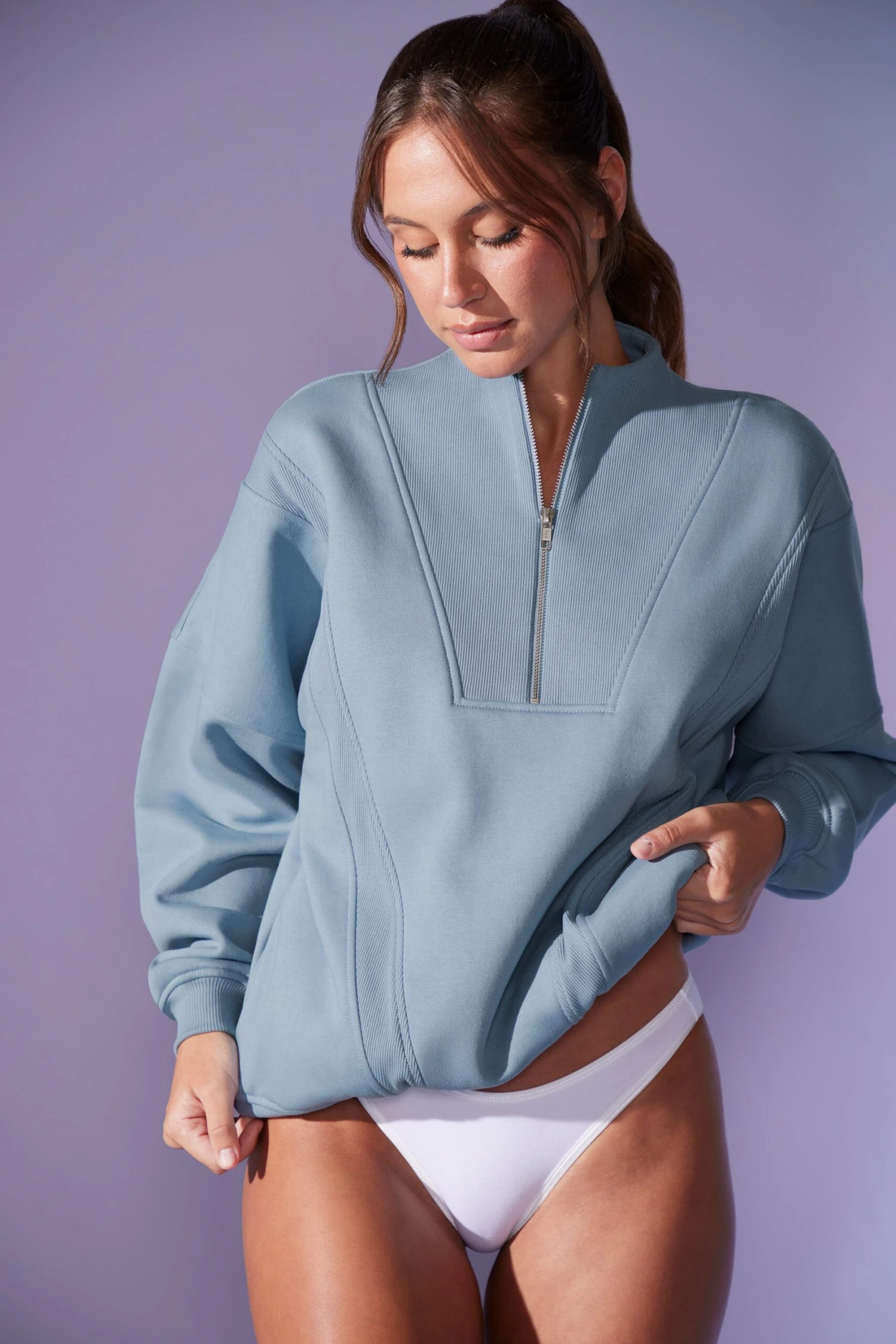 Oversized Half Zip Sweatshirt In Denim Blue 7 Oversized Half Zip Sweatshirt In Denim Blue - Image 5