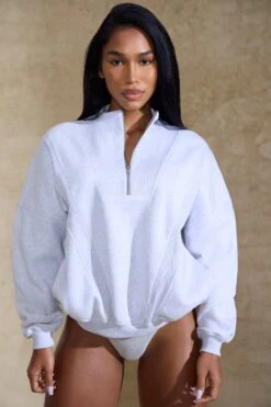 Oversized Half Zip Sweatshirt In Marled Grey