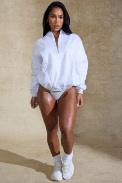 Oversized Half Zip Sweatshirt In Marled Grey -Core Fit Shop BT0517 2 Comfrot Zone Marled Grey Oversized Half Zip Sweater