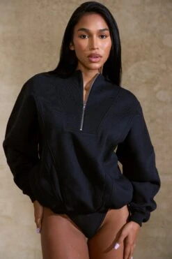 Oversized Half Zip Sweatshirt In Black -Core Fit Shop BT0517 3 Comfort Black Oversized Half Zip Sweater
