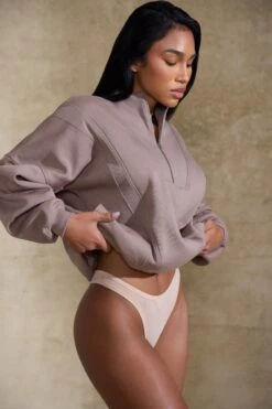 Oversized Half Zip Sweatshirt In Brown -Core Fit Shop BT0517 3 Comfort Zone Brown Oversized Half Zip Sweater