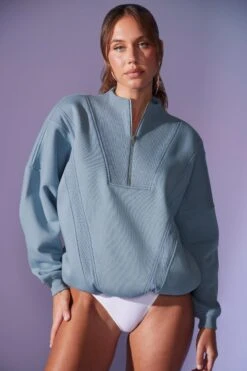Oversized Half Zip Sweatshirt In Denim Blue