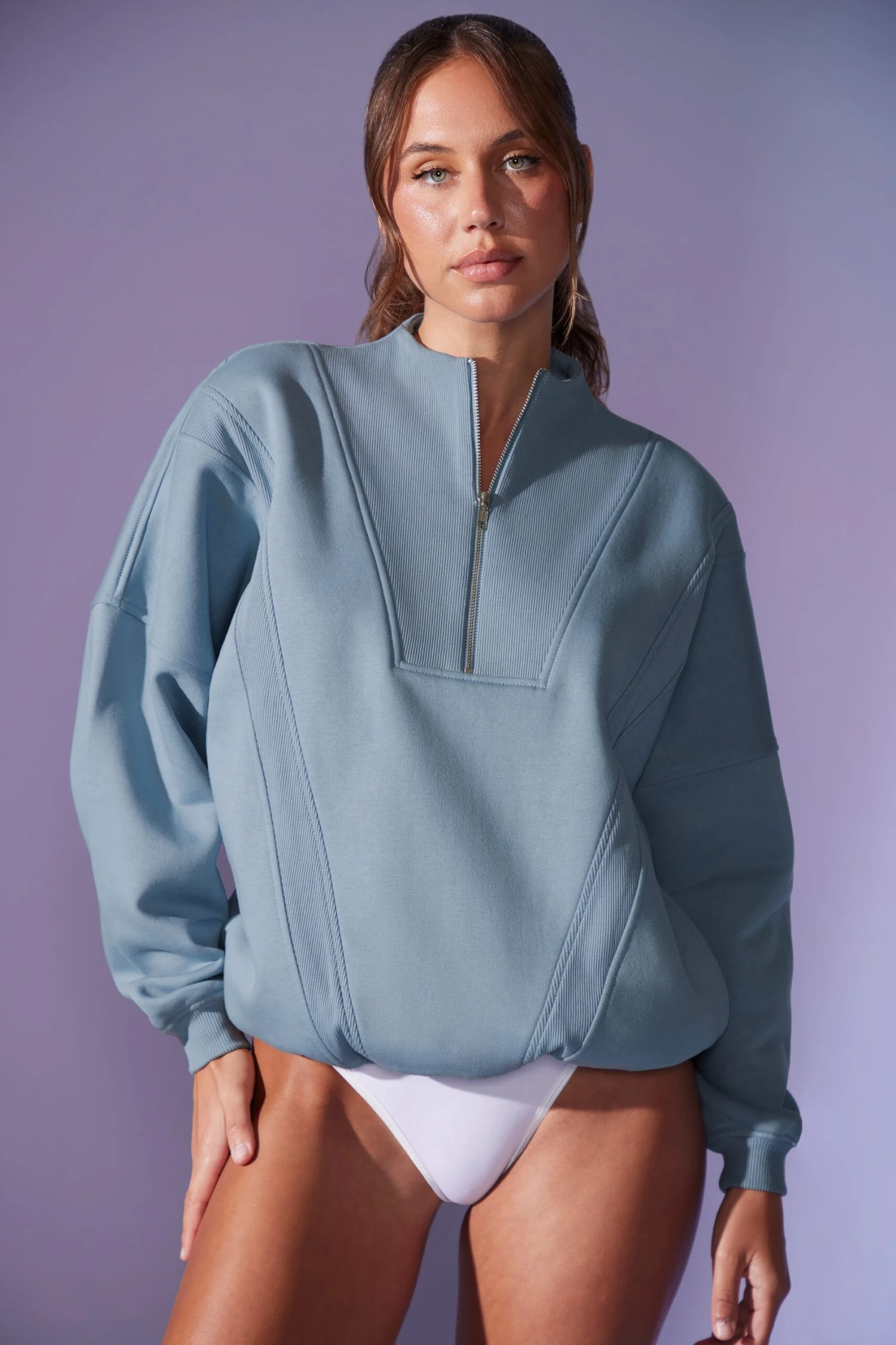 Oversized Half Zip Sweatshirt In Denim Blue 3 Oversized Half Zip Sweatshirt In Denim Blue