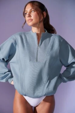 Oversized Half Zip Sweatshirt In Denim Blue 17 Oversized Half Zip Sweatshirt In Denim Blue -Core Fit Shop BT0517 5 Comfort Zone Slate Blue Oversized Half Zip Sweater 305b34ac 99ce 42fb 9437 442f4a71a582