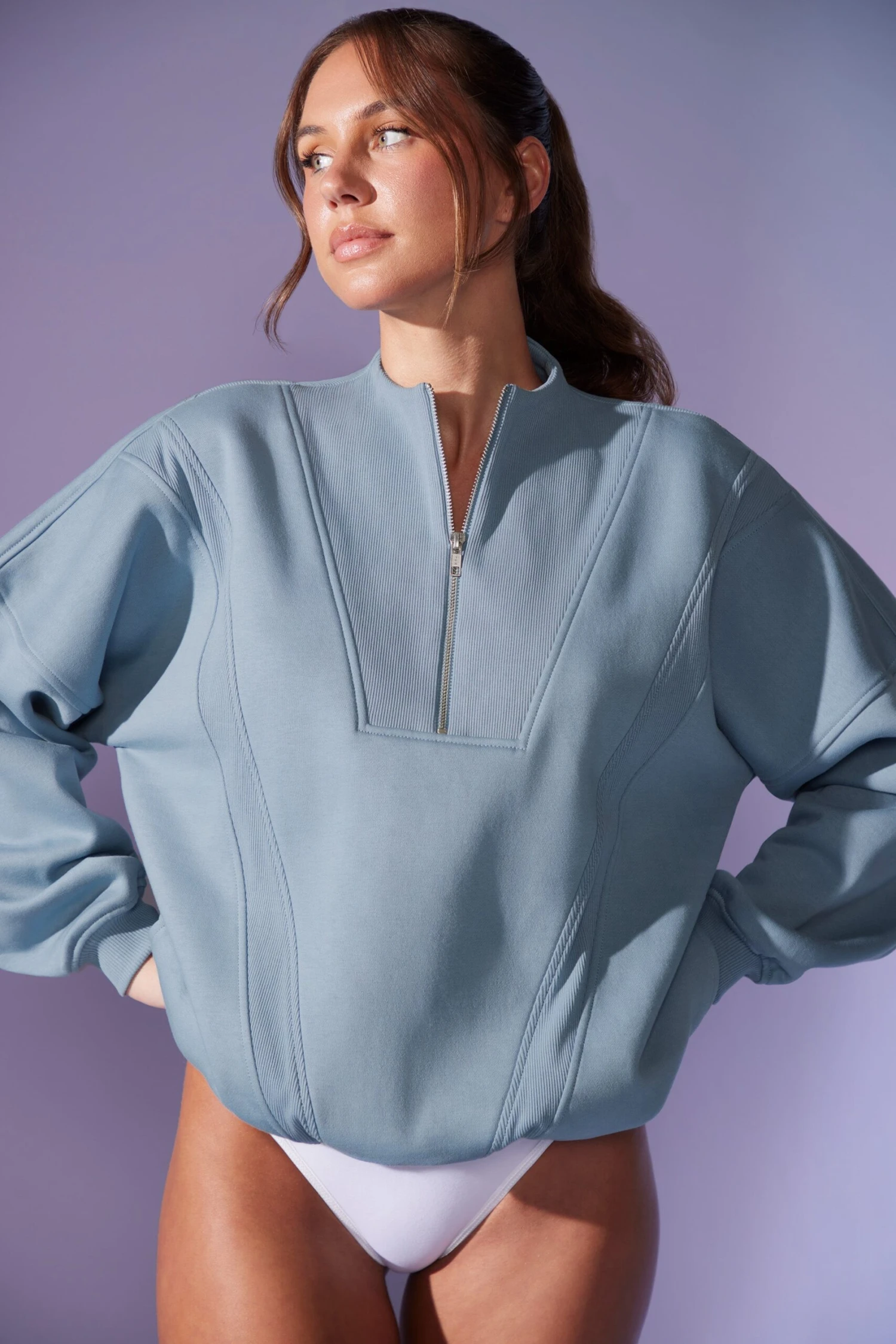 Oversized Half Zip Sweatshirt In Denim Blue 10 Oversized Half Zip Sweatshirt In Denim Blue - Image 8