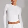 Soft Rib Long Sleeve Top In White -Core Fit Shop BT0518 1 White Long Sleeve Top