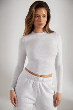 Soft Rib Long Sleeve Top In Heather Grey 15 Soft Rib Long Sleeve Top In Heather Grey -Core Fit Shop BT0518 2 Marled Grey Long Sleeved Top
