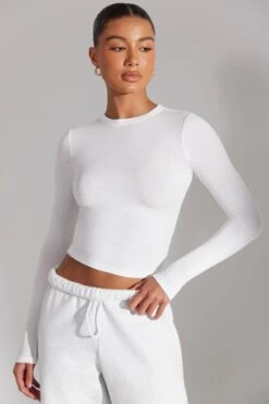Soft Rib Long Sleeve Top In White -Core Fit Shop BT0518 2 White Long Sleeve Top