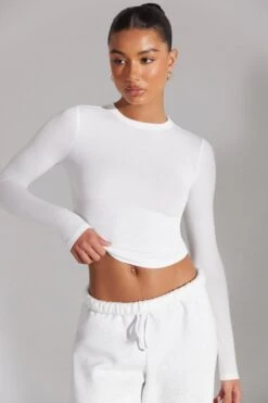 Soft Rib Long Sleeve Top In White -Core Fit Shop BT0518 3 White Long Sleeve Top