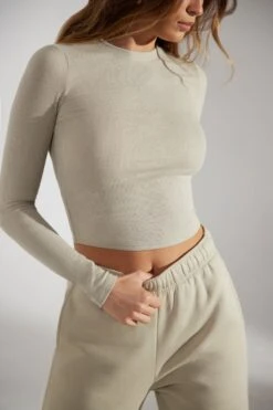 Soft Rib Long Sleeve Top In Limestone -Core Fit Shop BT0518 5 Limestone Long Sleeve Top