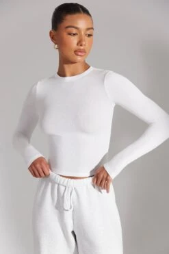 Soft Rib Long Sleeve Top In White -Core Fit Shop BT0518 5 White Long Sleeve Top