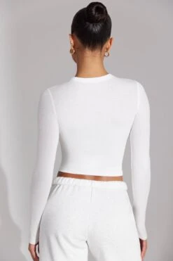 Soft Rib Long Sleeve Top In White -Core Fit Shop BT0518 6 White Long Sleeve Top