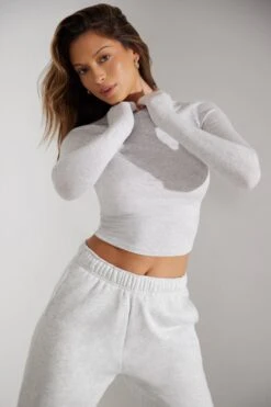 Soft Rib Long Sleeve Top In Heather Grey 17 Soft Rib Long Sleeve Top In Heather Grey -Core Fit Shop BT0518 8 Marled Grey Long Sleeved Top