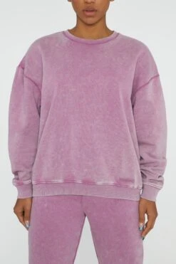 Oversized Sweatshirt In Berry -Core Fit Shop BT0565 1 Recovery Berry Acid Wash Oversized Sweatshirt
