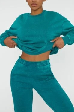 Oversized Sweatshirt In Teal -Core Fit Shop BT0565 1 Recovery Teal Acid Wash Oversized Sweatshirt